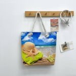 SANJOUS LARGE CAPACITY THICK ROPE CREATIVE BEACH SHELL PRINT TOTE BAG (DESIGN 005)