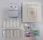 RECHARGEABLE MINI PRINTER  WITH FULL ACCESSORIES 
📌 (with 4 Coloured & 10 White Thermal Papers + 6 Pens)