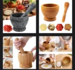 2PCS/SET MULTIPURPOSE WOODEN MORTAR & PESTLE AS KITCHEN/BEAUTY TOOL