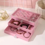 FLANNELETTE 3-DRAWER ACRYIC JEWELRY BOX ORGANIZER (PINK) - Image 4