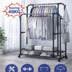 48KG HEAVY DUTY FLOOR FOLDABLE DOUBLE POLE CLOTHES HANGER RACK