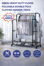 48KG HEAVY DUTY FLOOR FOLDABLE DOUBLE POLE CLOTHES HANGER RACK