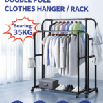 35KG HEAVY DUTY FLOOR FOLDABLE DOUBLE POLE CLOTHES HANGER RACK