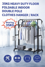 35KG HEAVY DUTY FLOOR FOLDABLE DOUBLE POLE CLOTHES HANGER RACK