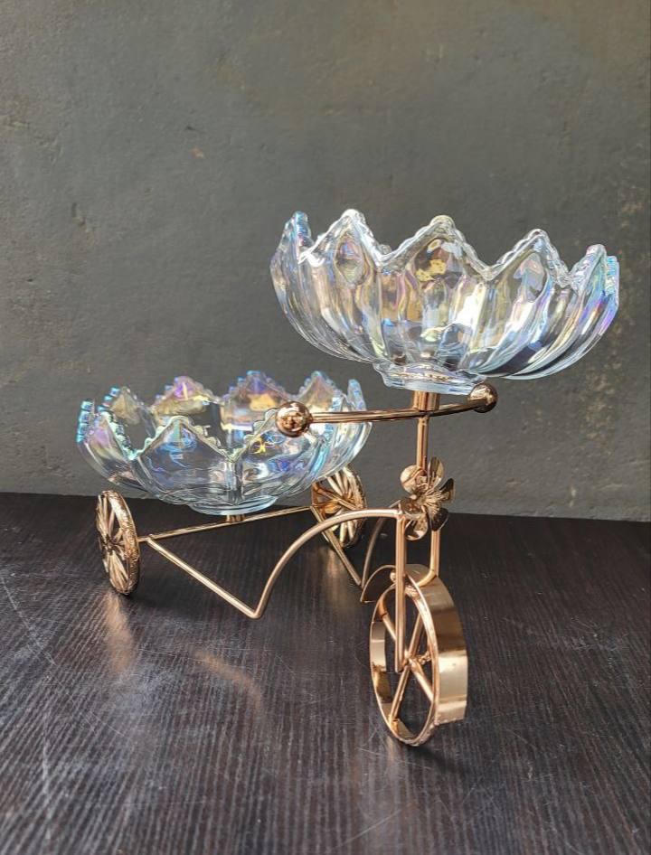 img_0113-2 LUXURY TRICYCLE SHAPED METAL-FRAME CRYSTAL GLASS FRUIT & DESSERT TRAY (INTERIOR DECOR 001) - Image 1