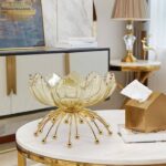 AMERICAN–EUROPEAN EXOTIC CREATIVE STYLE GOLD GLASS FLOWER/FOOD TRAY – LUXURY HOME DECORATION (INTERIOR DECOR 003)