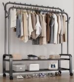 48KG HEAVY DUTY FLOOR FOLDABLE DOUBLE POLE CLOTHES HANGER RACK - Image 2
