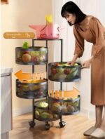 FLOOR-MOUNTED MULTI-LAYER ROTATING CIRCULAR STAINLESS STEEL DRAWER TROLLEY – KITCHEN, BATH & LIVING ROOM STORAGE ORGANIZER - Image 3