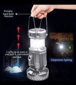 SOLAR ELECTRIC RECHARGEABLE MULTIFUNCTIONAL INDOOR / CAMPING LIGHT WITH FOLDABLE FAN & FLASHLIGHT - Image 4