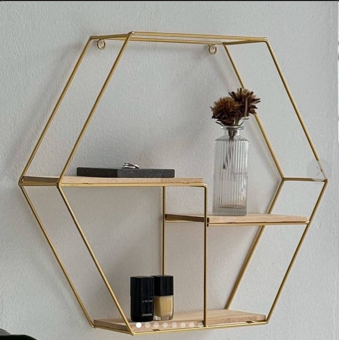 img_1276-2 1PC NORDIC GOLD ‘HEXAGON’ METAL LUXURY WALL DECOR STORAGE RACK - Image 1