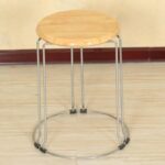 THICKENED WROUGHT IRON REINFORCED ROUND STOOL WITH WOODEN SURFACE - Image 2