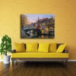 SCENERY CROSS STITCH EMBROIDERY ART – SUNSET GLOW HOUSE & BRIDGE FRAMELESS CANVAS