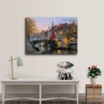 SCENERY CROSS STITCH EMBROIDERY ART – SUNSET GLOW HOUSE & BRIDGE FRAMELESS CANVAS - Image 2