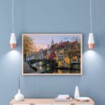 SCENERY CROSS STITCH EMBROIDERY ART – SUNSET GLOW HOUSE & BRIDGE FRAMELESS CANVAS - Image 3