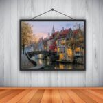 SCENERY CROSS STITCH EMBROIDERY ART – SUNSET GLOW HOUSE & BRIDGE FRAMELESS CANVAS - Image 4