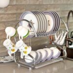 QUALITY STAINLESS STEEL 2-LAYER PLATE RACK WITH CUP & SPOON HOLDER