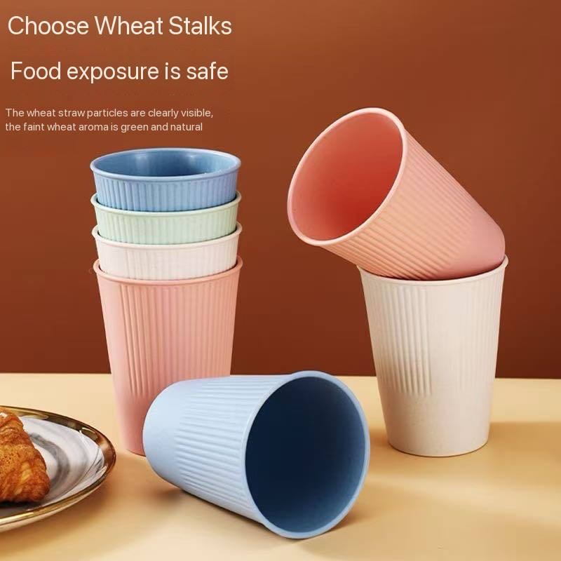 img_2140 1PC HEALTHY ECO-FRIENDLY WHEAT STRAW STRIPED THICKENED PLASTIC CUP - DRINKWARE 015 - Image 1