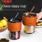 350ML LEATHER GRIP THICKENED GLASS STRAW CUP (IN A FANCIFUL CARTON) - DRINKWARE 010
