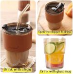 350ML LEATHER GRIP THICKENED GLASS STRAW CUP (IN A FANCIFUL CARTON) - DRINKWARE 010 - Image 3
