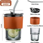 350ML LEATHER GRIP THICKENED GLASS STRAW CUP (IN A FANCIFUL CARTON) - DRINKWARE 010 - Image 4