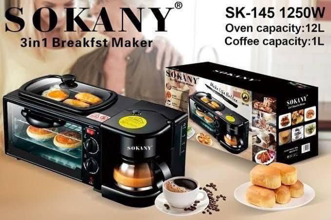 img_4193 3in1 MULTIFUNCTION 1050WATT BREAKFAST MAKER (FOR GRILLING, TOASTING, BAKING, RE-HEATING, COFFEE MAKER) - Image 1