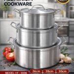 3PCS HOFFNER THICKENED ALUMINIUM COOKWARE/POT SET — MODEL: HF 3006
(Sizes: 22/24/26CM)