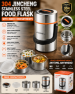 304 JINCHENG SILVER STAINLESS STEEL FOOD FLASK WITH INNER COMPARTMENTS