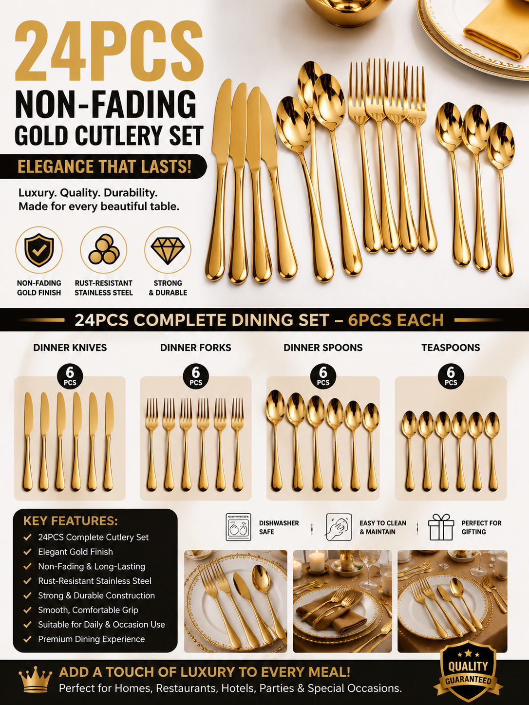 50e5ebdf-cca7-43ce-93c1-9829fde8cb46 24PCS NON-FADING GOLD CUTLERY SET - Image 1