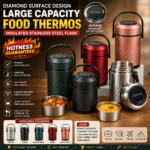 DIAMOND SURFACE DESIGN LARGE CAPACITY FOOD THERMOS INSULATED STAINLESS STEEL FLASK