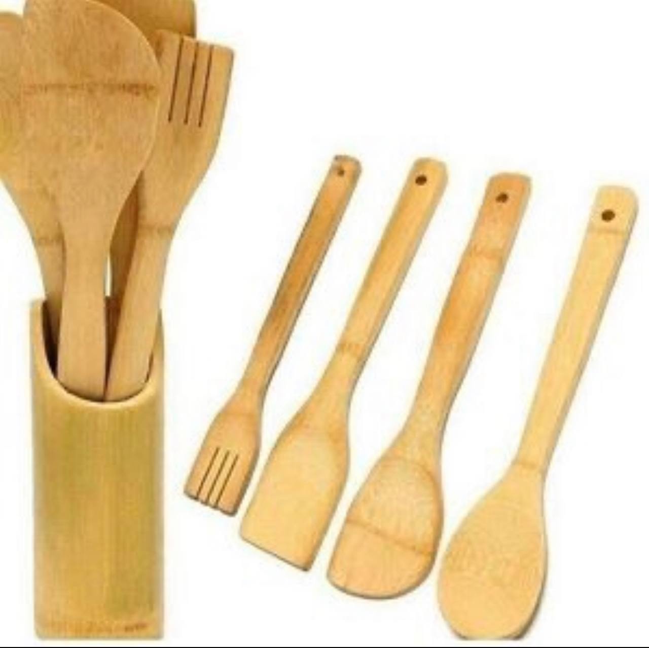 img_4952 WOODEN 4PCS KITCHEN COOKING SPOON SET WITH HOLDER - Image 1