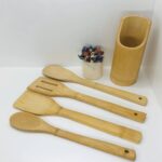 WOODEN 4PCS KITCHEN COOKING SPOON SET WITH HOLDER - Image 2
