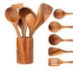 5PCS NATURAL WOODEN COOKING SPOON SET WITH CONTAINER - Image 2