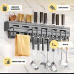 60CM FREE-PUNCHING TILE/WALL-MOUNTED KITCHEN UTENSILS RACK WITH 3 STORAGE SLOTS - Image 3