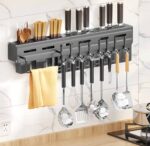 60CM FREE-PUNCHING TILE/WALL-MOUNTED KITCHEN UTENSILS RACK WITH 3 STORAGE SLOTS - Image 6