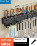 60CM FREE-PUNCHING TILE/WALL-MOUNTED KITCHEN UTENSILS RACK WITH 3 STORAGE SLOTS - Image 7
