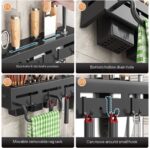 60CM FREE-PUNCHING TILE/WALL-MOUNTED KITCHEN UTENSILS RACK WITH 3 STORAGE SLOTS - Image 5