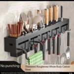 60CM FREE-PUNCHING TILE/WALL-MOUNTED KITCHEN UTENSILS RACK WITH 3 STORAGE SLOTS