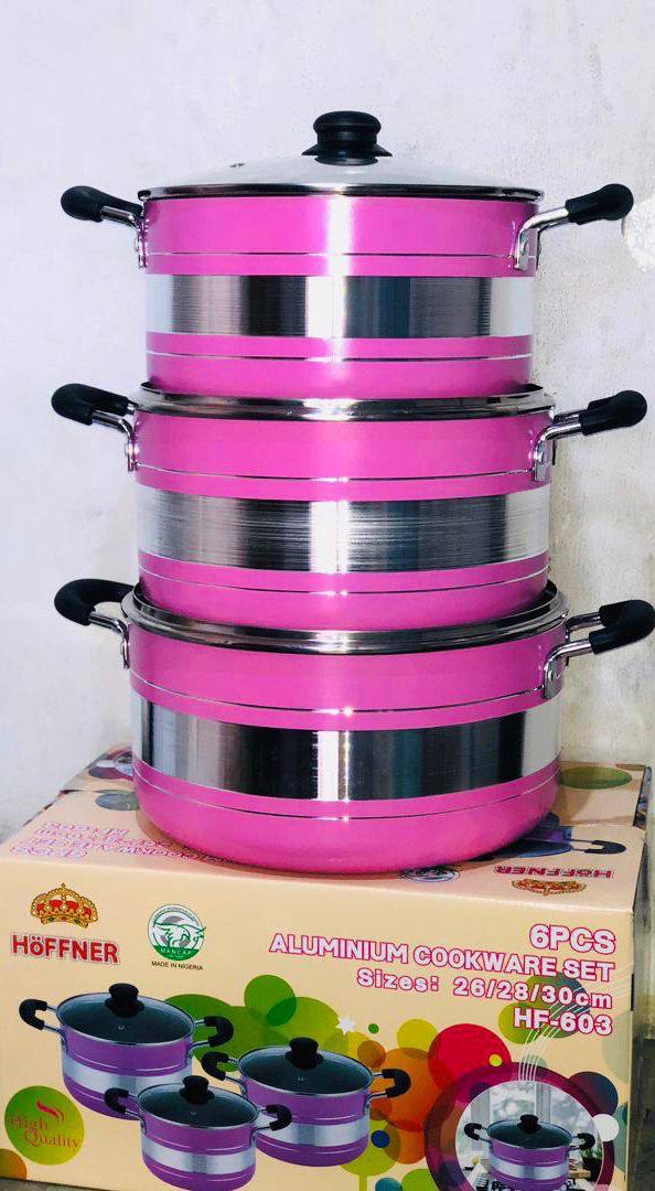 img_5139-2 6PCS HOFFNER THICKENED ALUMINUM NON-STICK COOKWARE/POT SET WITH FRY PAN (HF-603) Pot Sizes: 26CM, 28CM & 30CM - Image 1