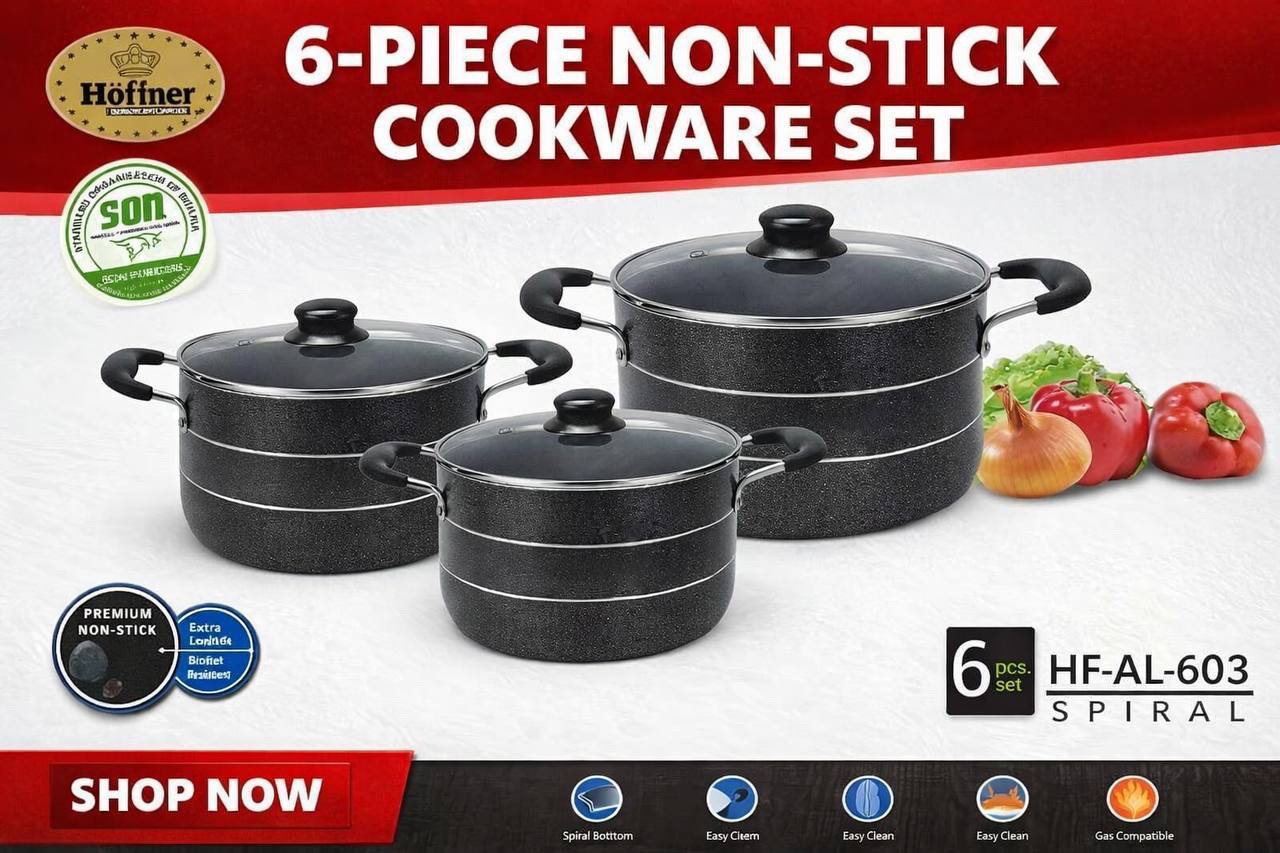 img_5141 6PCS HOFFNER THICKENED ALUMINUM NON-STICK COOKWARE/POT SET WITH FRY PAN (HF-AL-603) - Image 1