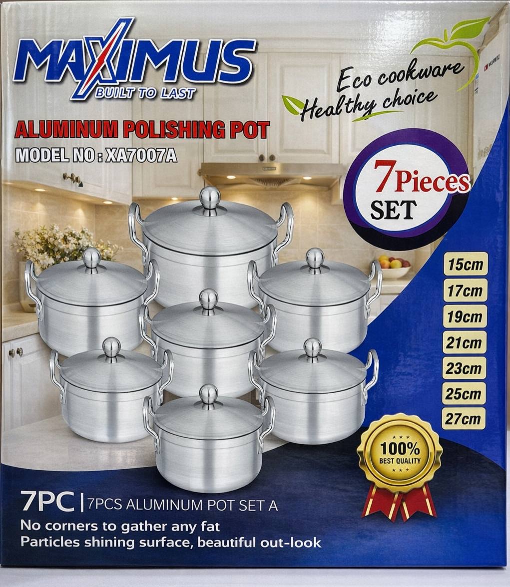 img_5176 7PCS MAXIMUS THICKENED ALUMINUM POLISHED COOKWARE / POT SET SIZES: 15/17/19/21/23/25/27CM - Image 1