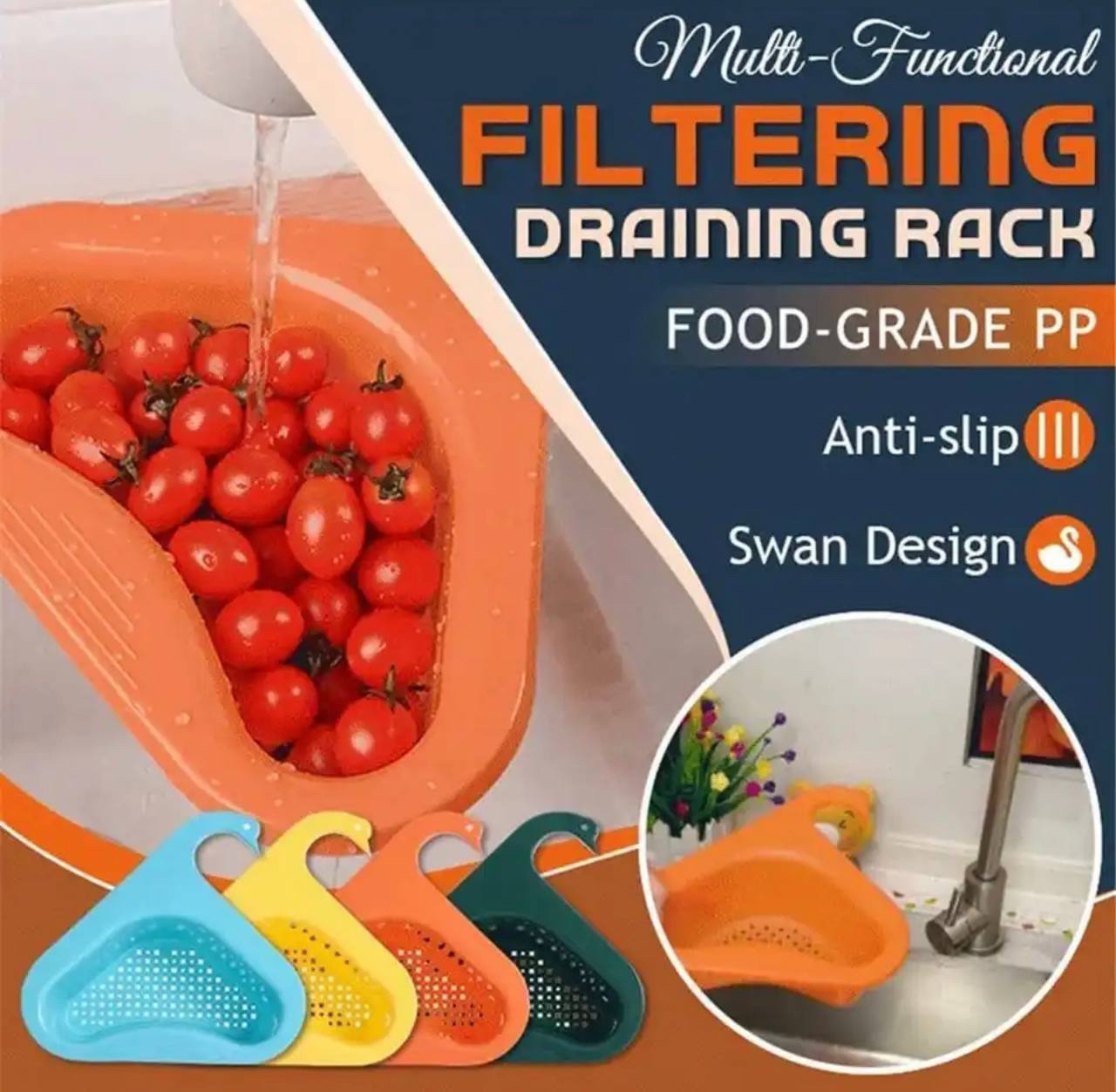 img_5753 1PC OVER-THE-SINK MULTIFUNCTIONAL TRIANGULAR KITCHEN PLASTIC STRAINER / FILTER / DRAINER - Image 1