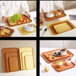 IMITATION WOOD COLOUR RECTANGULAR THICKENED PLASTIC SERVING TRAY