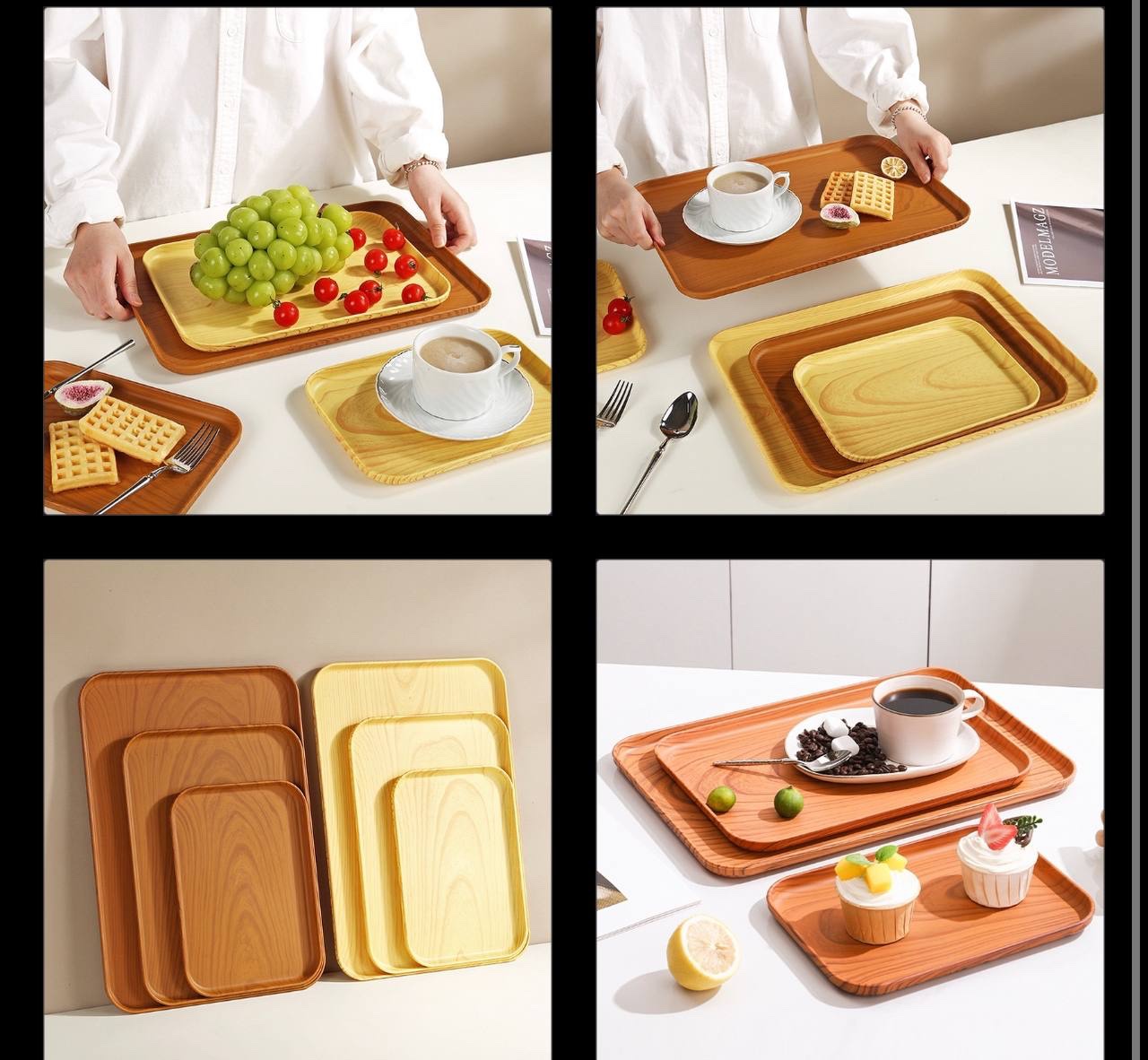 img_5825 IMITATION WOOD COLOUR RECTANGULAR THICKENED PLASTIC SERVING TRAY - Image 1