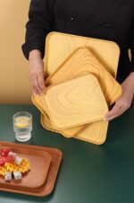 IMITATION WOOD COLOUR RECTANGULAR THICKENED PLASTIC SERVING TRAY - Image 4