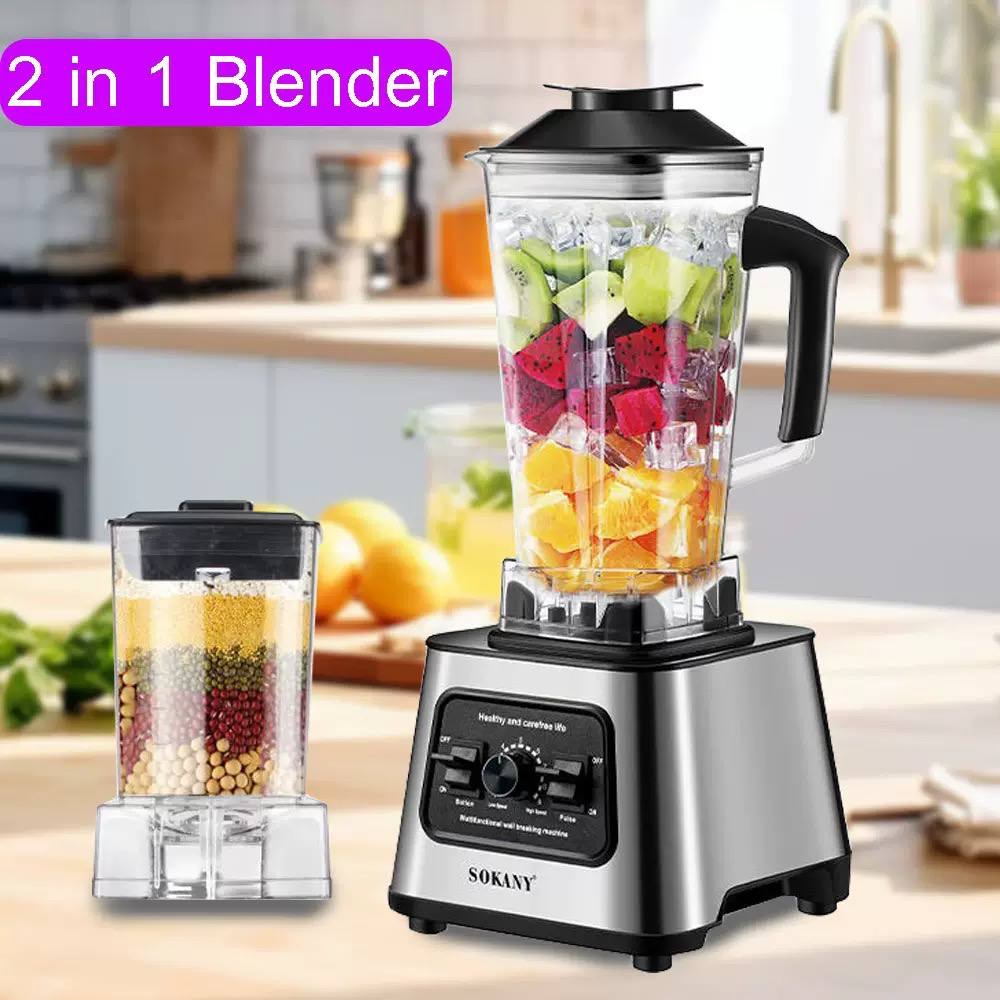 img_5901-2 SOKANY 6000W MULTIFUNCTIONAL DOUBLE CUP BLENDER (2.5L & 1L JAR CUPS) - Image 1