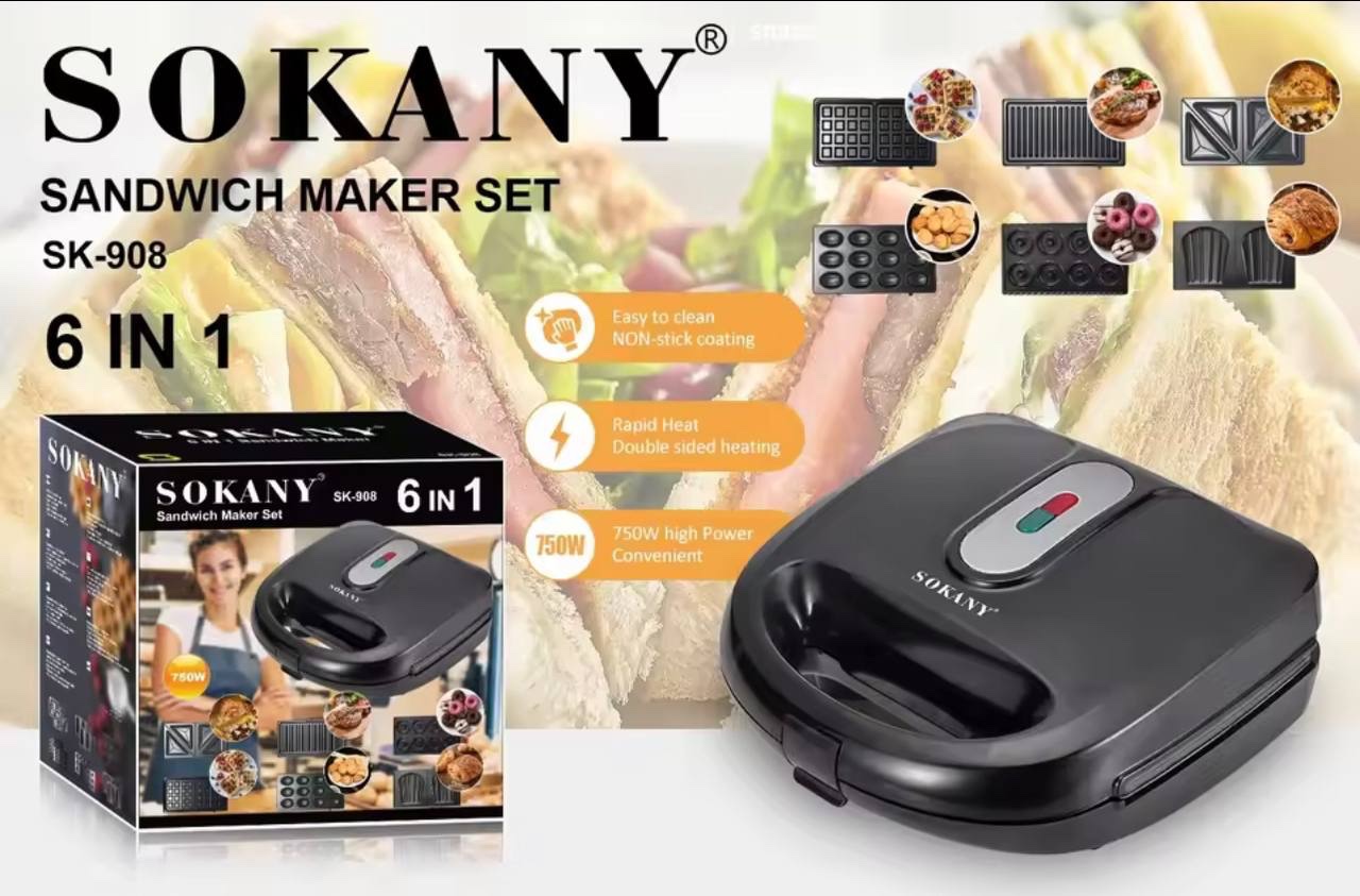img_5907 SOKANY 6-IN-1 WAFFLE / GRILL / TOASTER / SANDWICH MAKER - Image 1