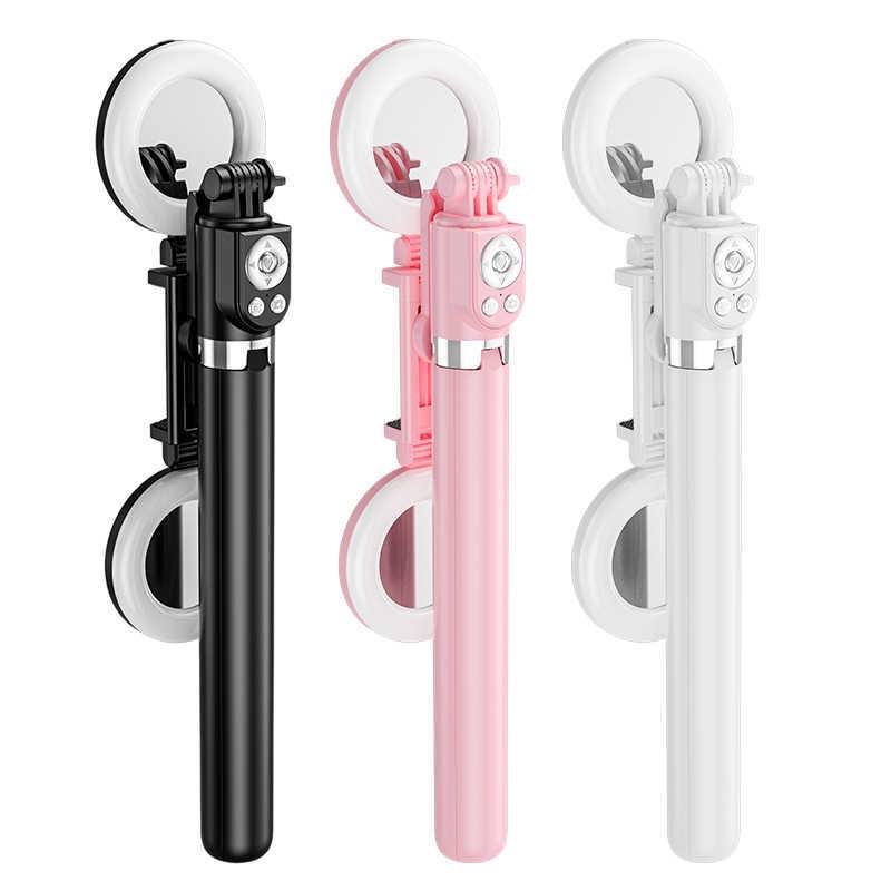 img_6106 EXTENDABLE SELFIE STICK WITH DOUBLE MIRROR RING LIGHT + TRIPOD STAND + BLUETOOTH SHUTTER - Image 1
