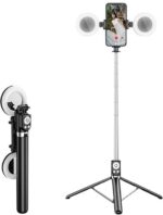 EXTENDABLE SELFIE STICK WITH DOUBLE MIRROR RING LIGHT + TRIPOD STAND + BLUETOOTH SHUTTER - Image 5
