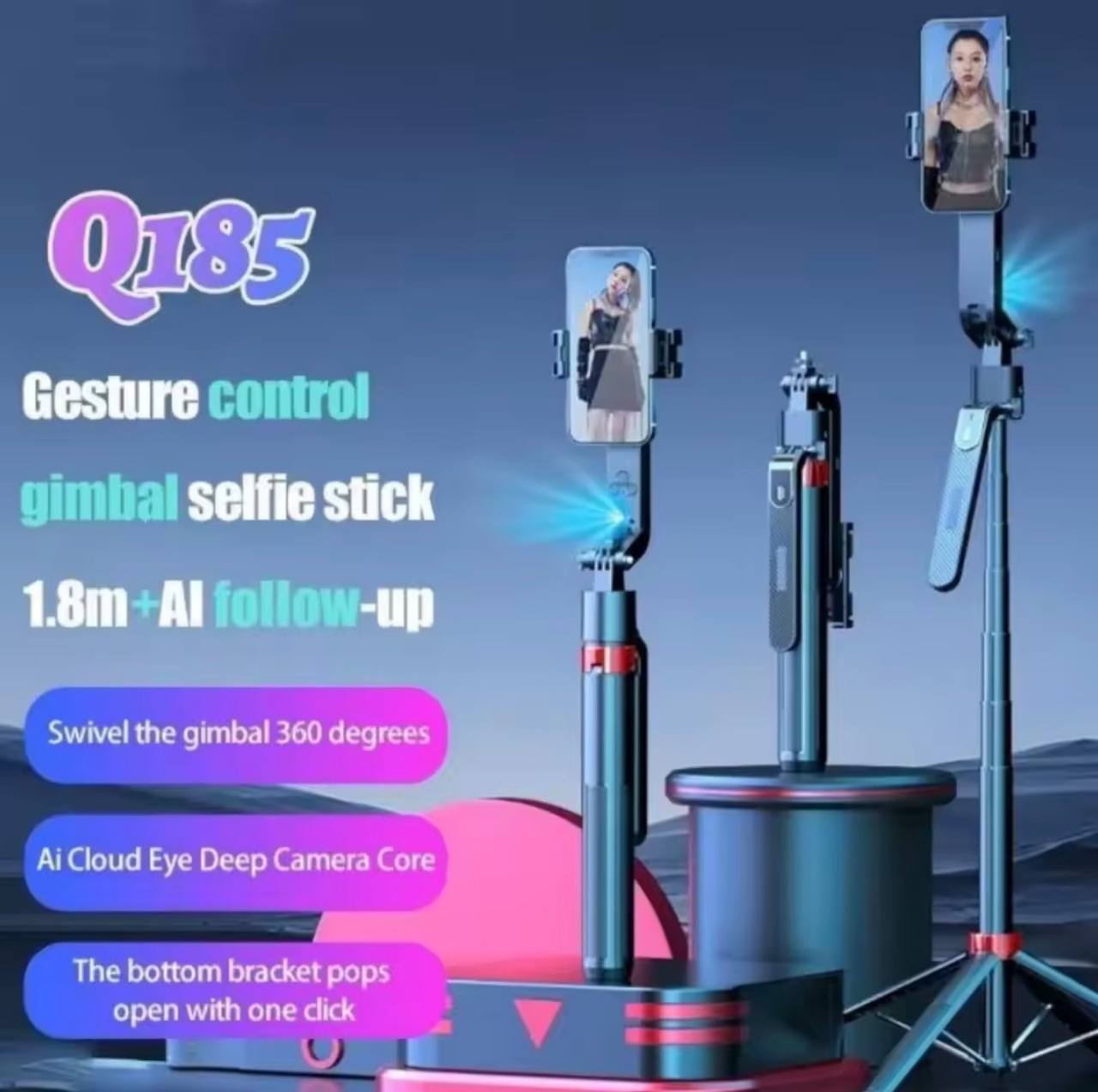 img_6114 Q185 BRACKET INTEGRATED HANDHELD GIMBAL ANTI-SHAKE SMART AI GIMBAL SELFIE STICK 1.8M TRIPOD - Image 1