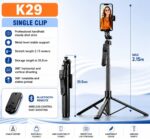 K29 UNIVERSAL BLUETOOTH SELFIE STICK & TRIPOD STAND – 2.1M - Image 3